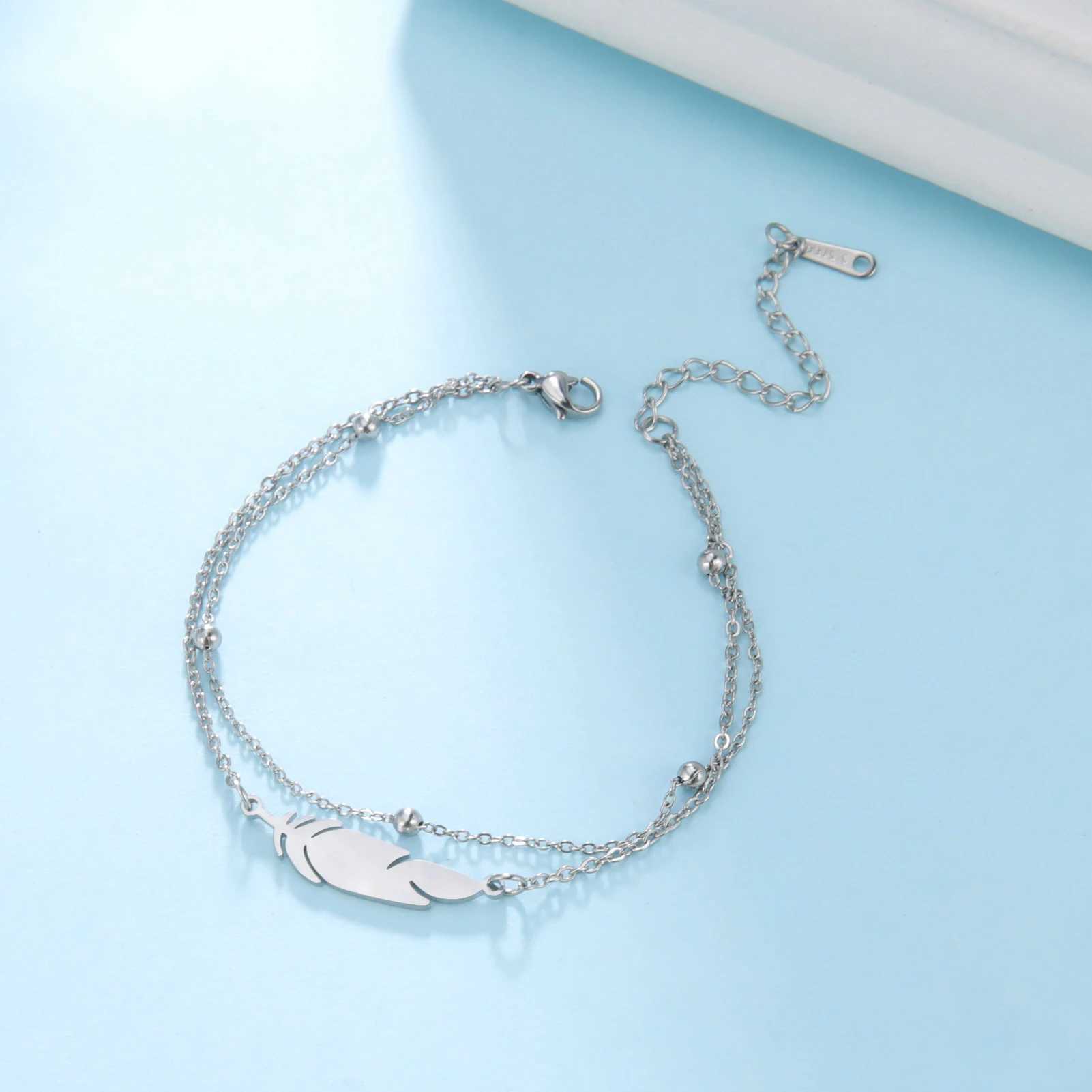 Skyrim Feather Anklet Women Stainl Steel Double Layer Beads Chain Ankle Bracelet Tren Summer Foot Accory New InXJ250121