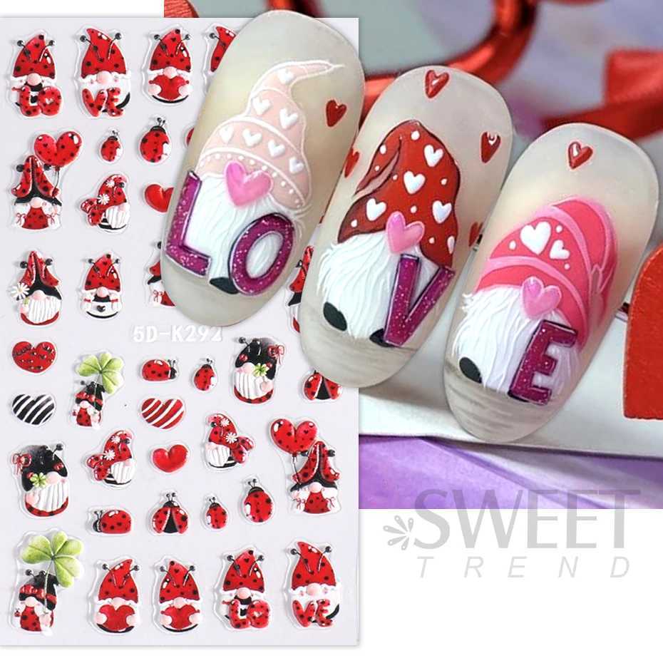 Cute Valentine Nail Stickers 5D Embossed Cartoon Panda Ladybug Doll Red Heart Letter I Love You Engraved Slider Nail Art DecorXJ250120