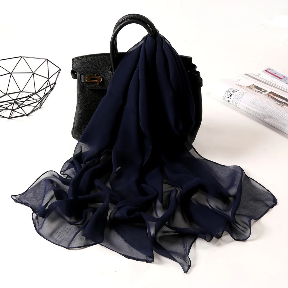 Women Foulard Gradient Solid Color Chiffon Georgette Scarf Bandana Elegant Long Shawl Hijab Summer Sun Protection 250120