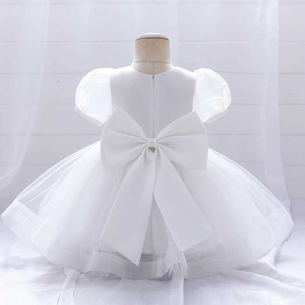 Bride maid baby dress toddler white 1st year birthday party girl princess dress newborn baptism party bow wedding dress X250203