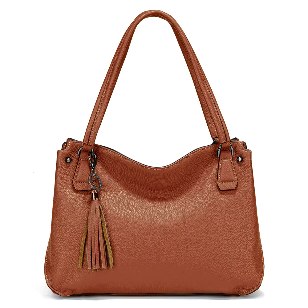 Zency Genuine Women's Tassel Shoulder Vintage Large Capacity Female Handbag Shopper Natural Leather Ladies Hobo Bag
