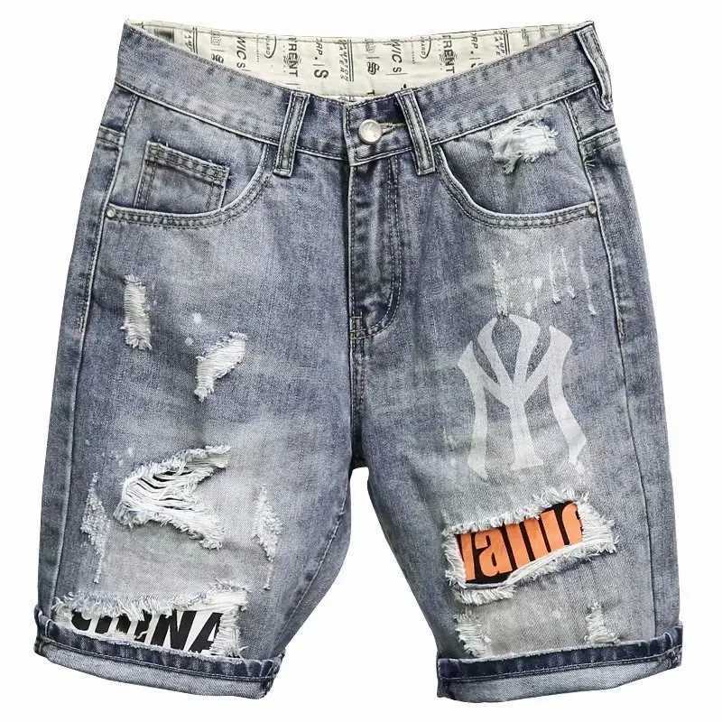 Summer Harajuku Fashion Cowboy Mens Blue Jeans Shorts Korean Luxury Clothing Style Cargo Hip-Hop Denim Short Pants Jeans Shorts X250203