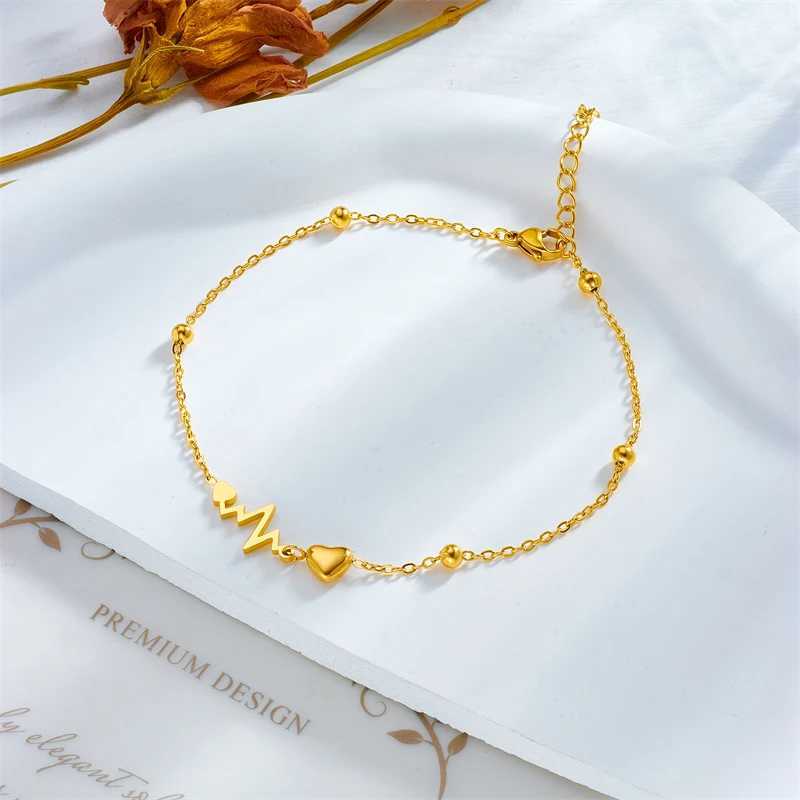 DIEYURO 316L Stainl Steel Heart Electrocardiogram Anklets For Women Girl New Trend Leg Chain Non-fading Jewelry Gift PartyXJ250121