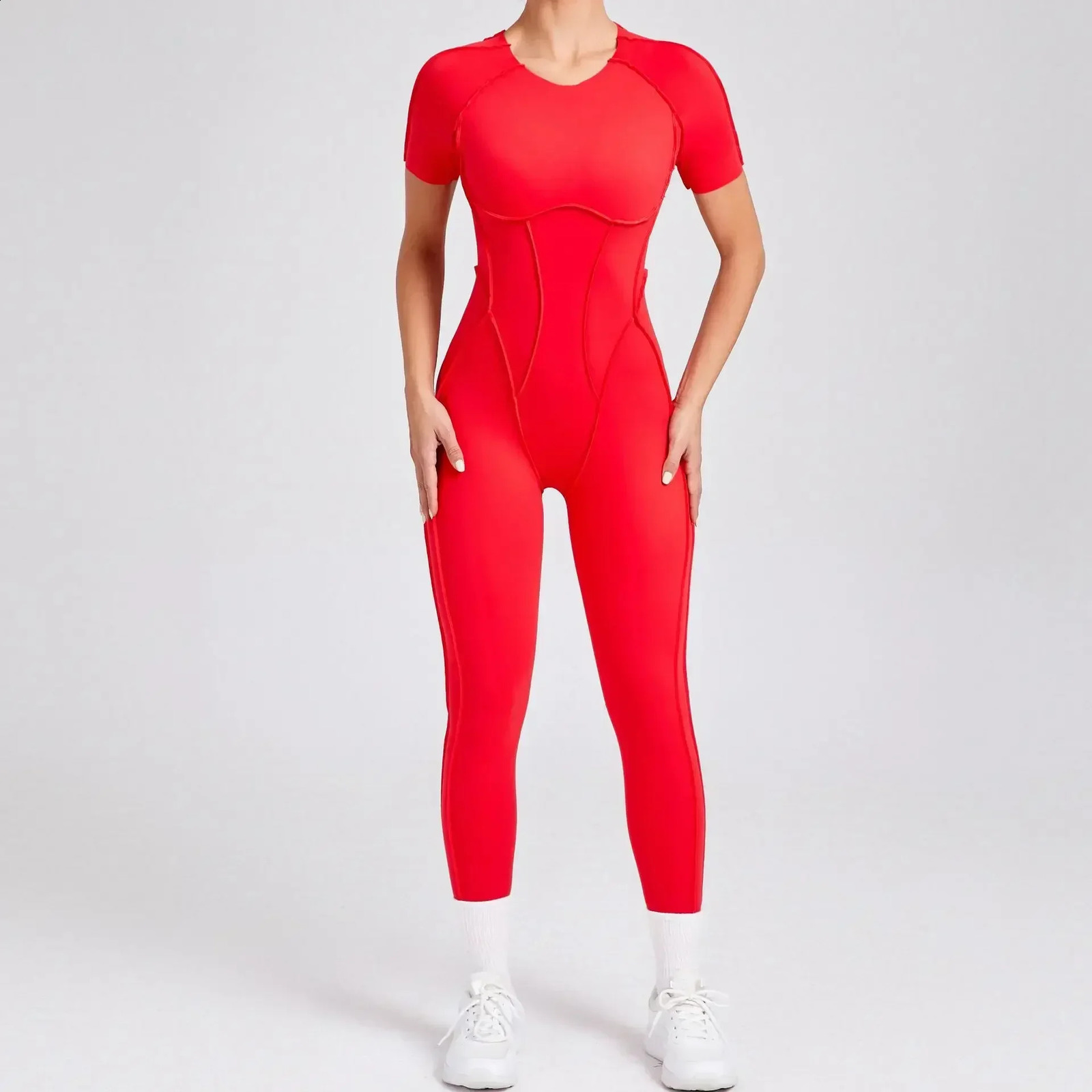 Seamless Yoga Jumpsuits Sports Fitness Hiplifting Backless Shortsleeved Onepiece Workout Gym Leggings Tracksuits for Women 250107