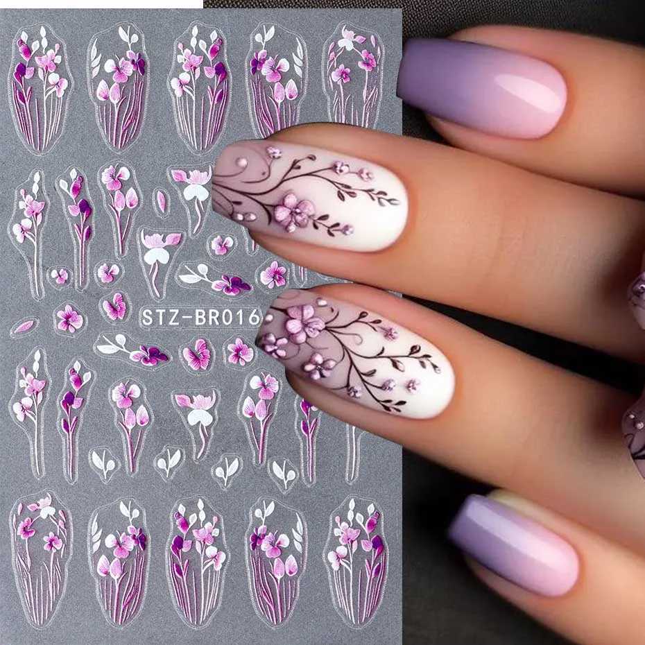 3D Purple Flower Nail Sticker Y2K Petal Floral Self-Adhesive Decal Slider DIY Fashion Manicure Decoration AccessoriesXJ250120