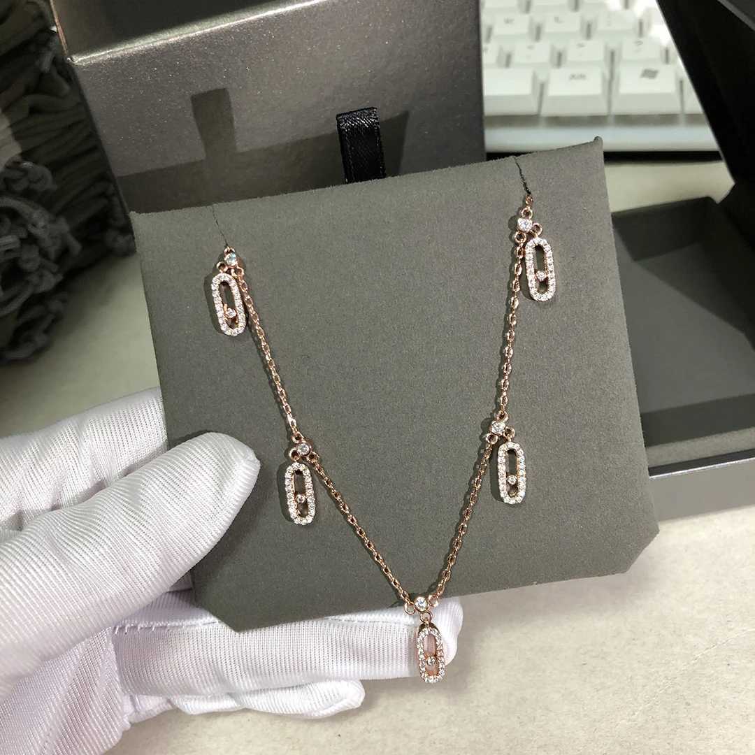 925 Sterling Silver 5-Piece Pendant Womens Diamond Necklace. Moving Diamonds. Luxury JewelryXJ250114