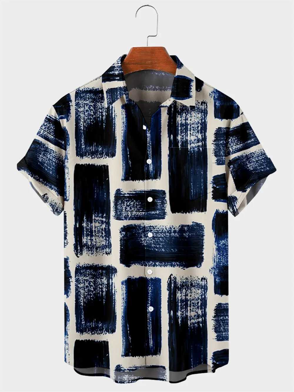 Hawaiian Mens Striped Shirts Black Printed Shirts Social Short Sleeve Casual Top Oversized Gym Clothing Fashion Male Vintage XJ250121