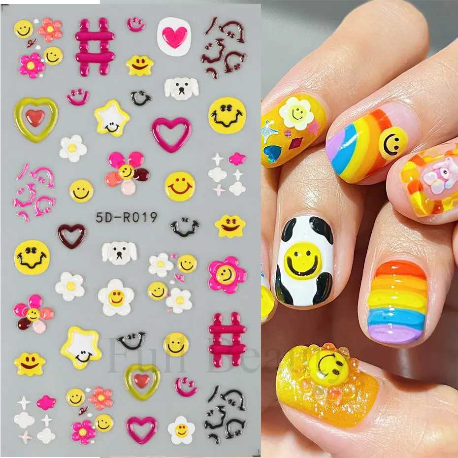 3D Kawaii Jelly Rainbow Heart Nail Sticker Summer Cute Cartoon Flower 5D Pudding Gel Decals for Nail Art Decorations ManicureXJ250120