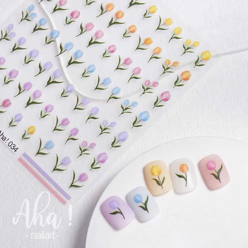 1pcs 3D Tulip Nail Art Sticker Spring Summer Daisy Flower Bouquet Self-Adhesive Decals 8x10cm Aha Kawaii Bear Rainbow SlidersXJ250120