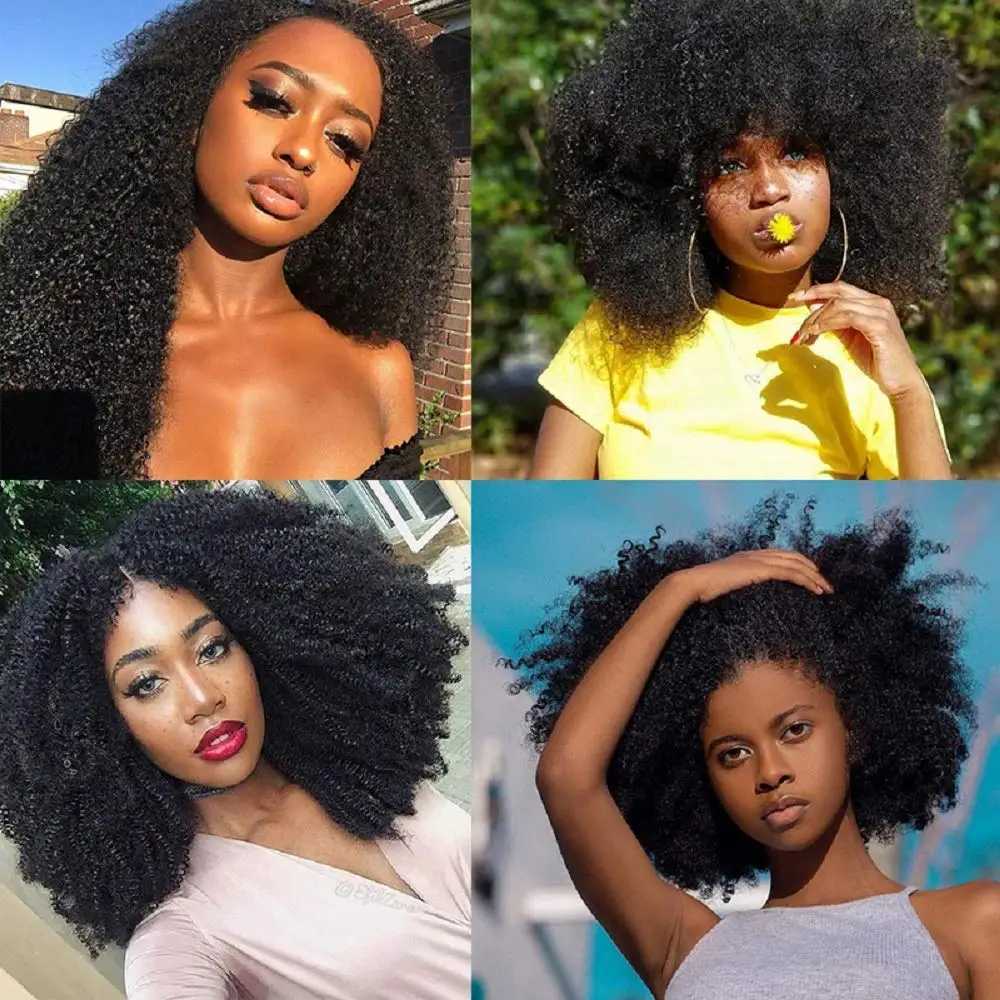 Afro Kinky Curly Human Hair Bundles 8 - 20 Inch Curly Weave 100% Unprocessed Virgin Extensions for Black Women Natural ColorXJ250120