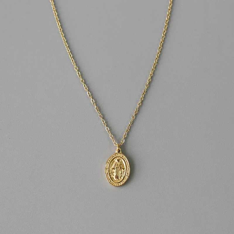 Amaiyllis 18k Gold Virgin Mary Double Side Oval Clavicle Necklace Pendant Handmade Choker Boho Collier Femme Collares JewelryXJ250114