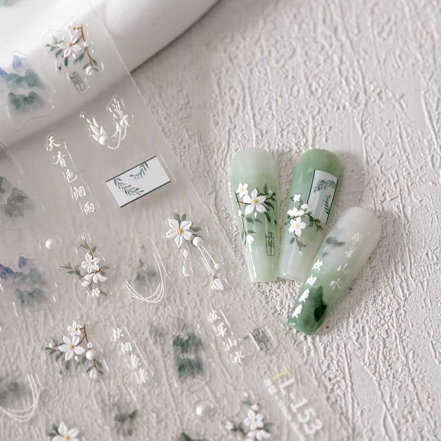 1 pc 5D antique flower nail stickers high quality embossed flower nail art stickers transparent diamond nail decoration stickersXJ250120