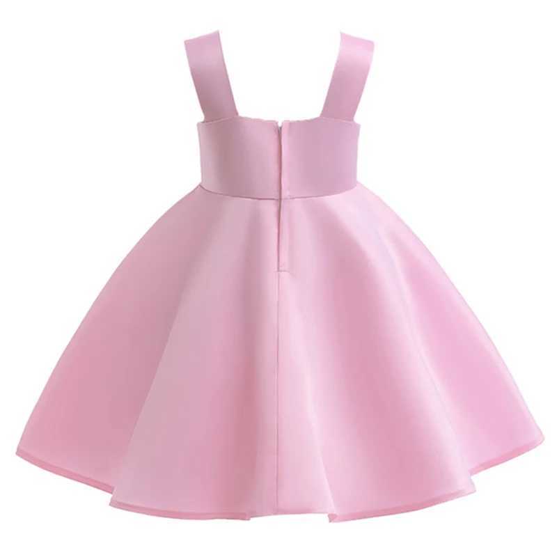 Young Girls Pink Rose Dress Girl Elegant Evening Party Gown Kids Summer Holiday Birthday Clothes Children Pleated Costume X250203