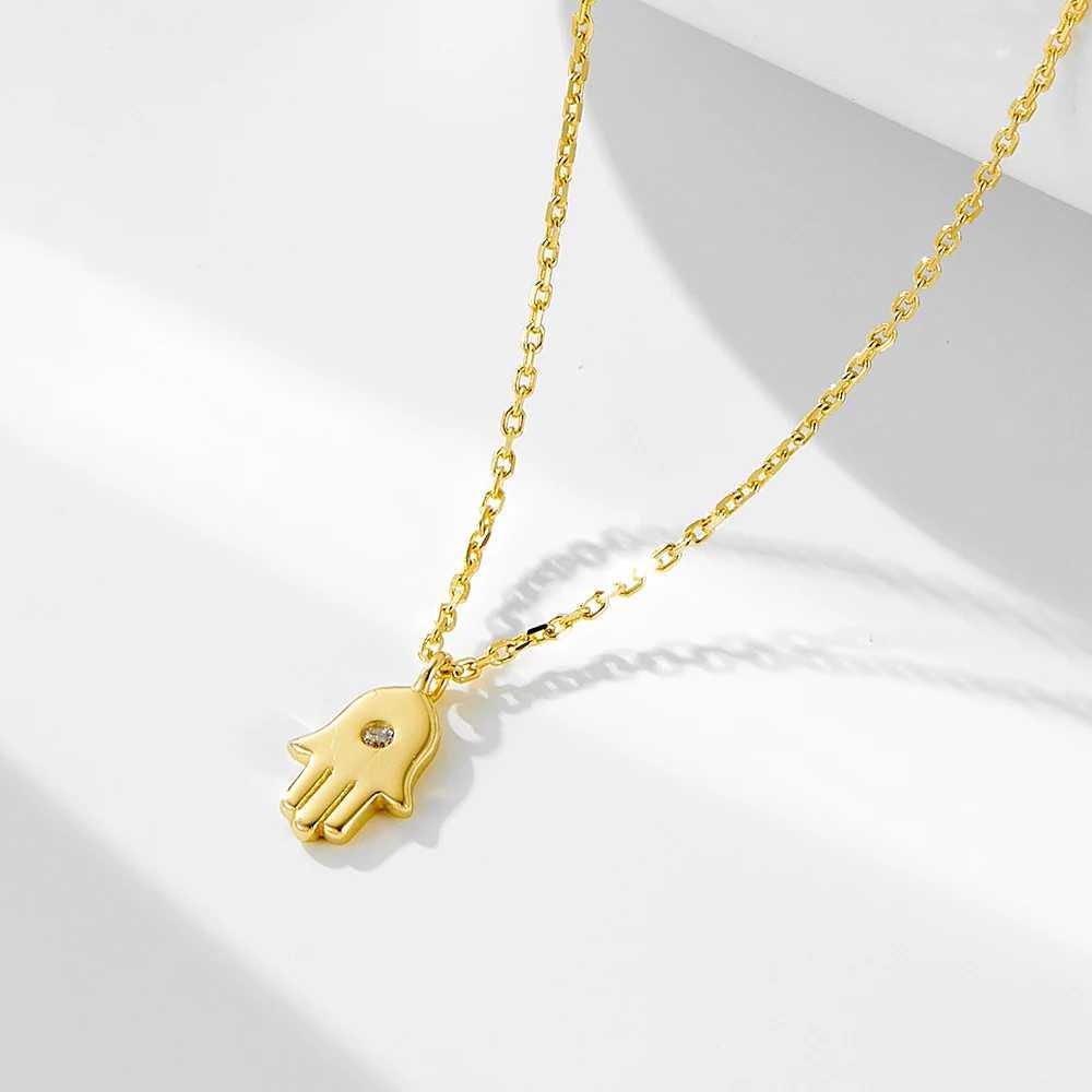 wholesale 925 silver jewelry gold plated insert diamond hamsa pendant necklace for womenXJ250114