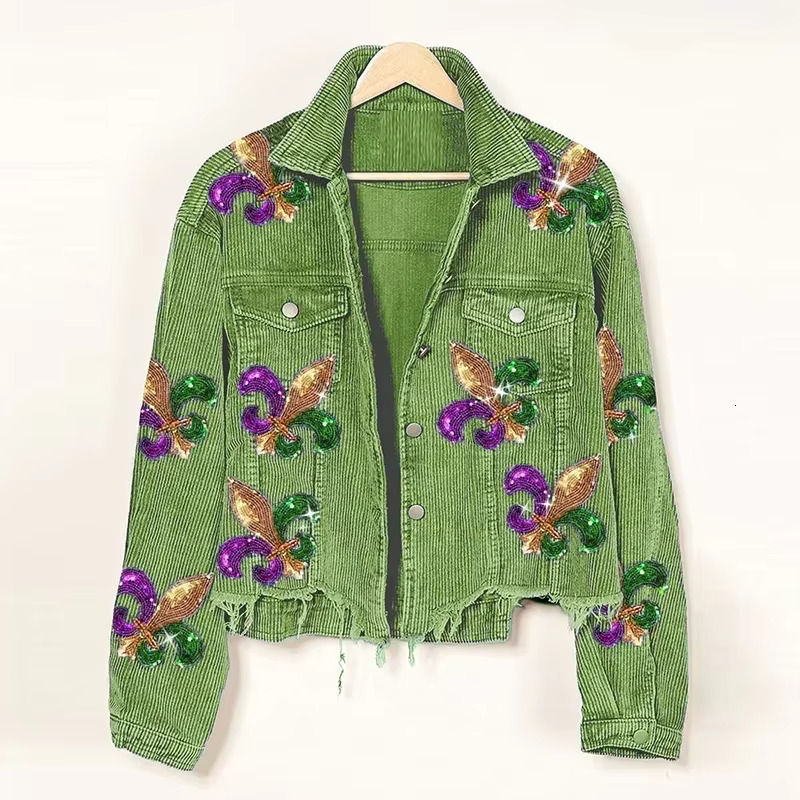 Ral Corduroy Coat Women Mardi Gras Spring Autumn Ropa Cardigan Sequin Punk Gothic Bomber Jacket Windbreaker Y2k Jackets