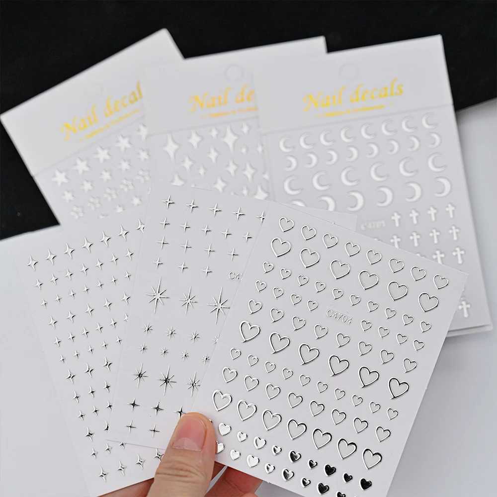 6Pcs/set Metal Mirror Silver Star Nail Art Sticker Bronzing Sun/Moon/Star Nail Decal Self-Adhesive Laser Star Manicure SliderXJ250120