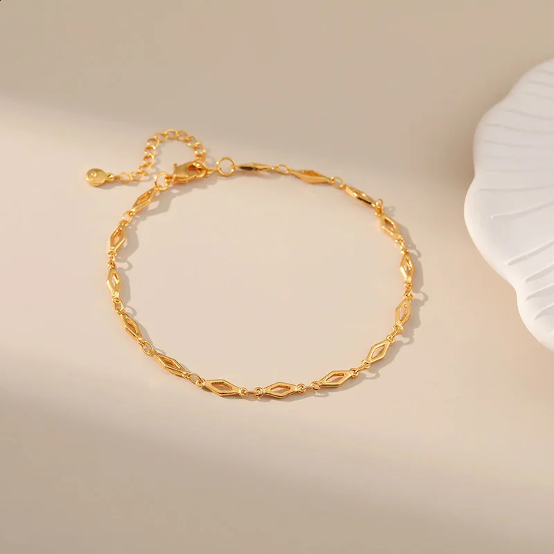 Rhombus Thin Chain Foot Jewelry Accessories Simple 18K Gold Plated High Quality Copper Metal Women Anklets With 250114