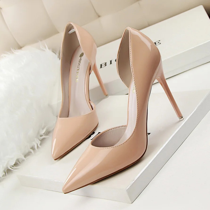 BIGTREE Shoes Patent Leather Woman Pumps Pointed Stiletto Fashion Women Work Sexy CutOuts High Heel Shoe Ladies Party 250118