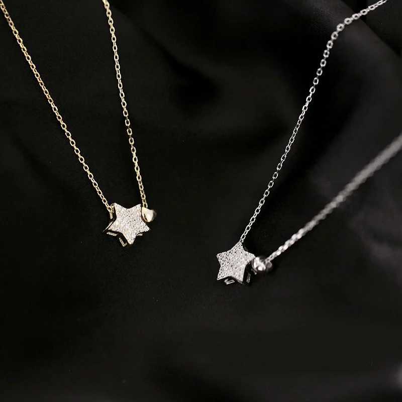Birtay Gift 925 Sterling Silver Cute Shiny Star Collar Pendant Flashing Diamond Necklace Woman Charm Jewelry Wedding Party GifXJ250114