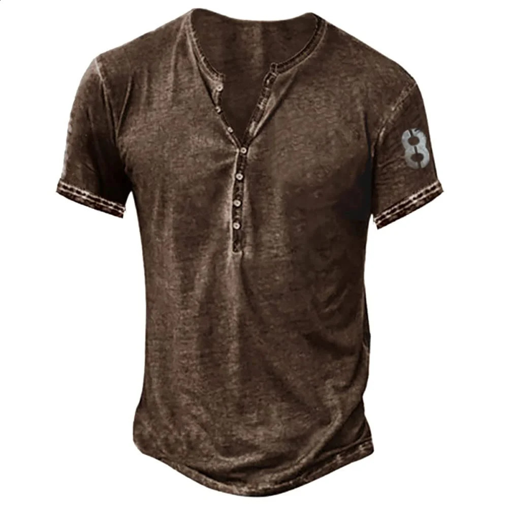 2023 Mens Shirts Henley Plain Shirt Vneck Printed Top Vintage Cotton Oversized T Men Harajuku Clothes Streetwear Homme 250120