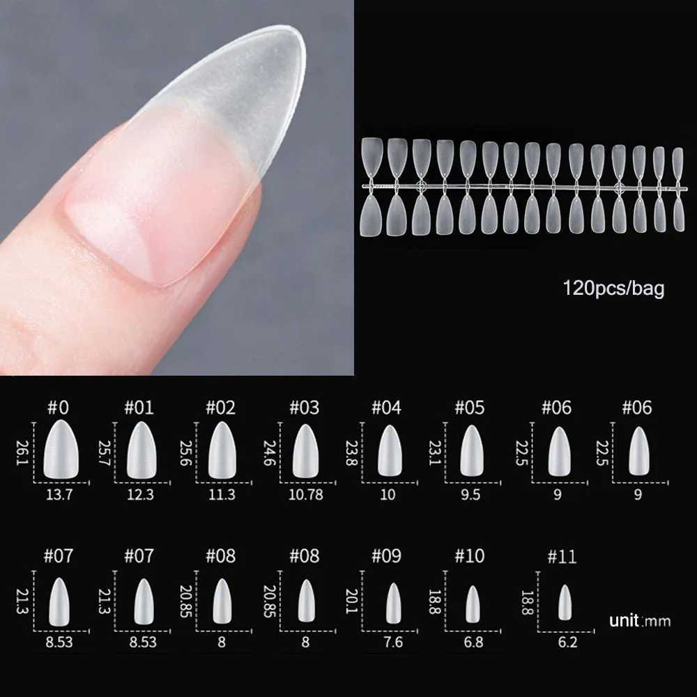 120pcs/bag matte pressed nail tip soft full cover fake nail oval almond carved fake nailW250120