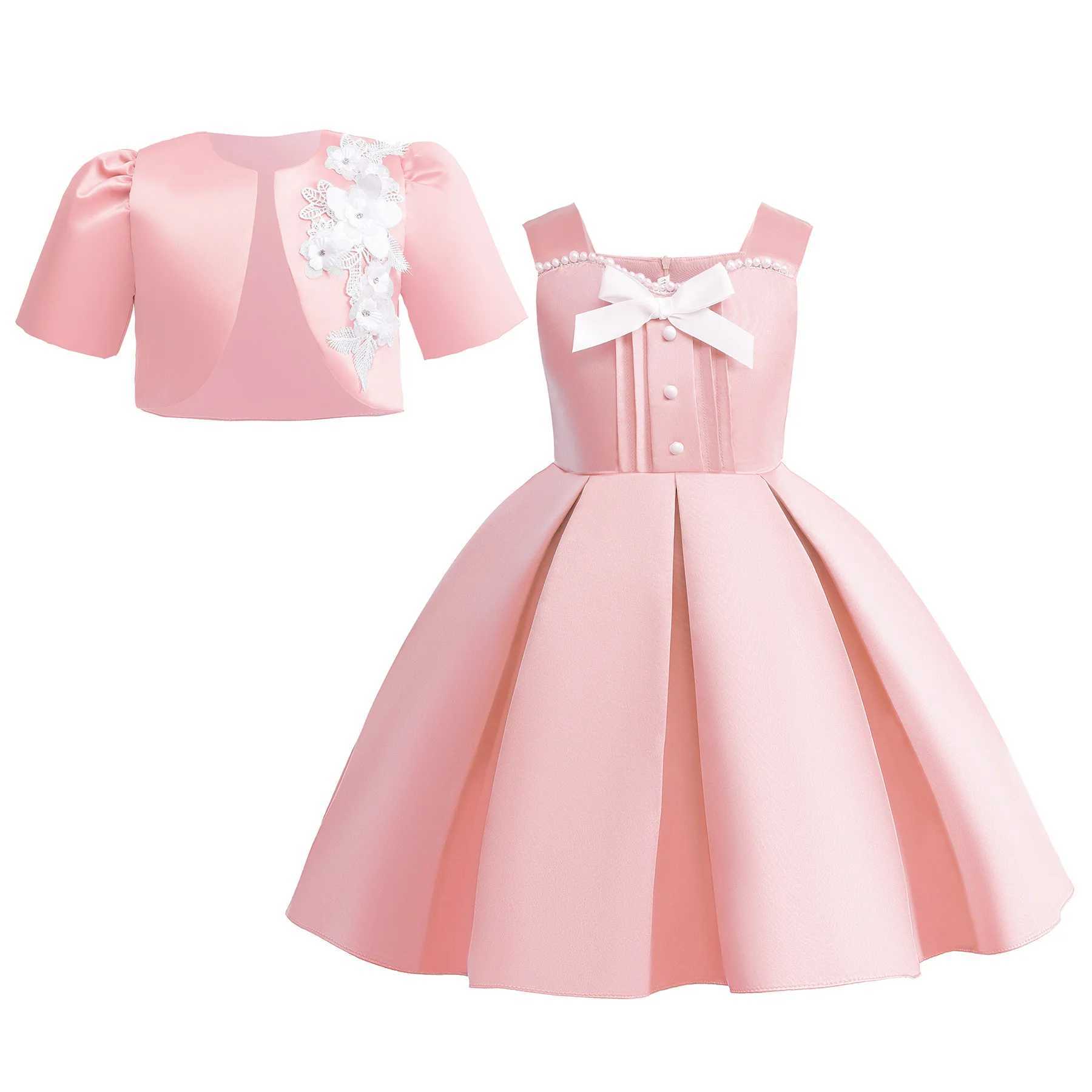 New Girls Dress Summer Sleeveless Princess Dress + Matcha Green Short Jacket 2Pcs Piano Performance Gown 2-10 Years Kids Clothes X250203