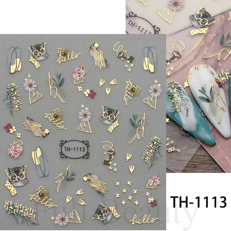 3D Golden Wave Line Nail Sticker Marble Blue Geometry Abstract Flowers Nail Art Sliders Decals Foils Manicure Decorations CHTHXJ250120