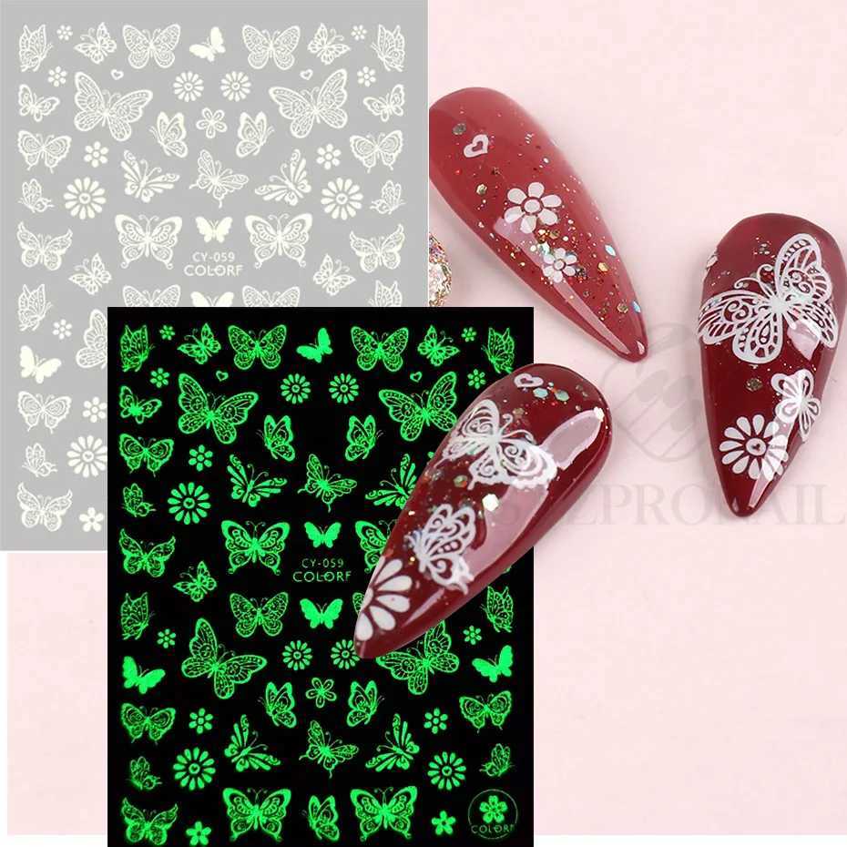 3D Luminous Nail Stickers In The Dark Glow Butterfly Flower Leaf Angel Slider For Nail Decals Manicure Accessories SLCY055-063XJ250120
