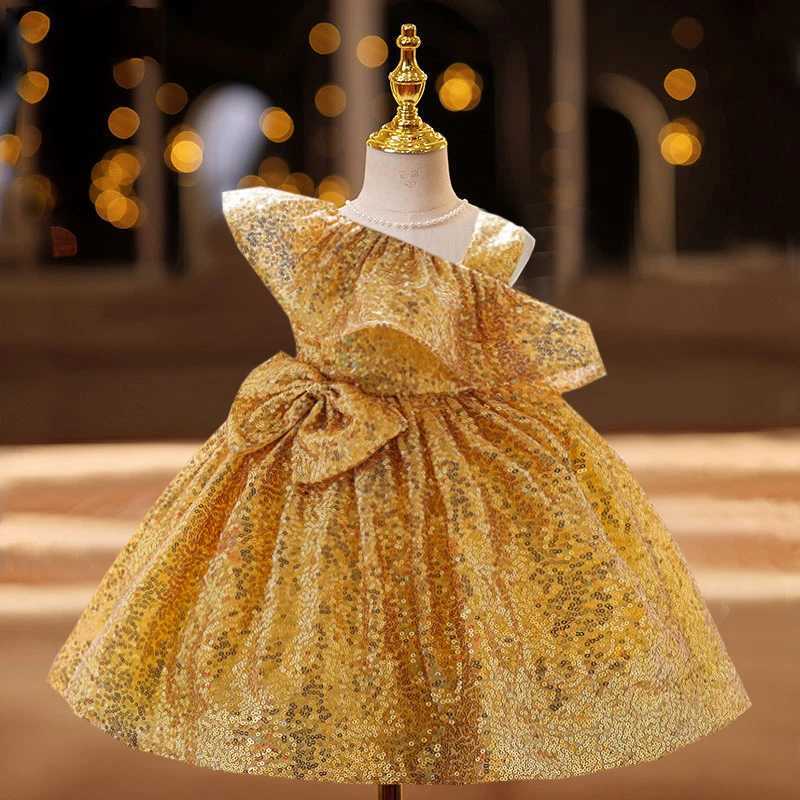 1 Year Birthday Dress For Baptism Sequin Princess Dress Red Gold Party Newborns Toddler Costume Baby Girl Clothes One Shoulder X250203