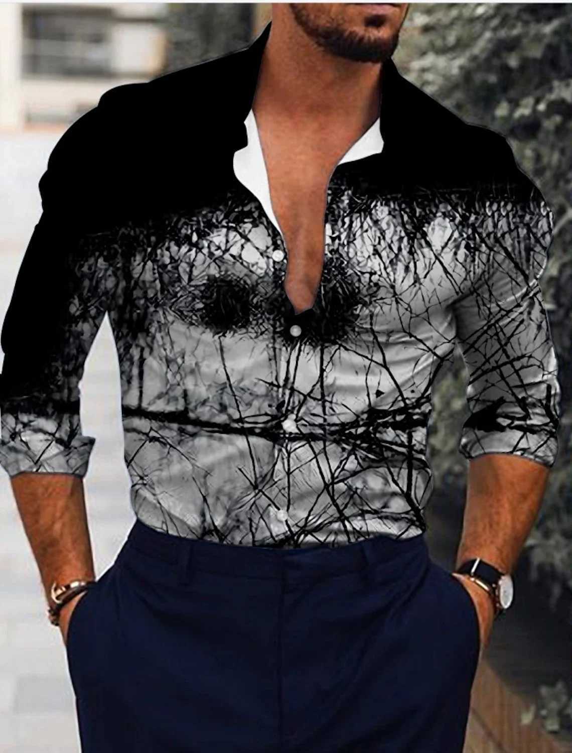 New simple line casual mens formal shirt button shirt long sleeve business daily autumn spring summer 3D shirt collar buttonXJ250121