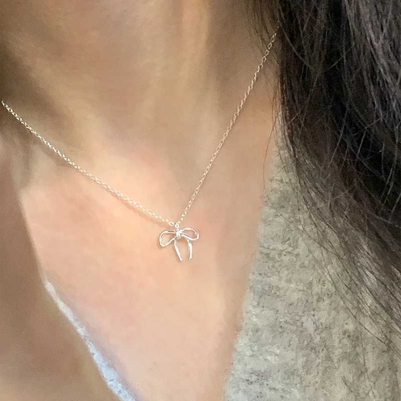 925 Sterling Silver Cute Bowknot Pendant Necklace For Women Girl Charm Chain Fashion Jewelry AccoriesXJ250114