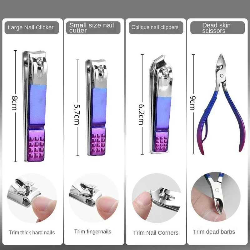 Manicure Set Stainless Steel Gradient Professional Pedicure Kit Nail Scissors Grooming Kit With Travel Case Manicure SetXJ250116
