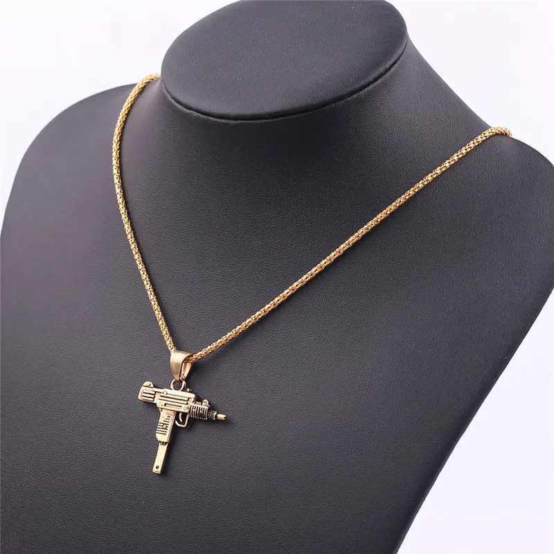 Personality Uzi Gun Shaped Pendant Necklace For Women Men Night Club Bar Party Accessory Gothic Male Punk Hip hop Chain JewelryXJ250121