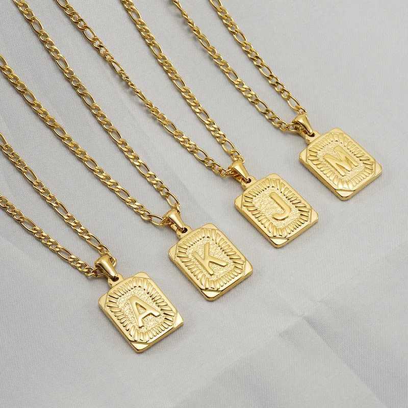 Figaro Chain 18K Gold Plated Stainless Steel 26 Initials Letter Card Pendant Necklace For Women Gift Jewelry WholesaleXJ250121