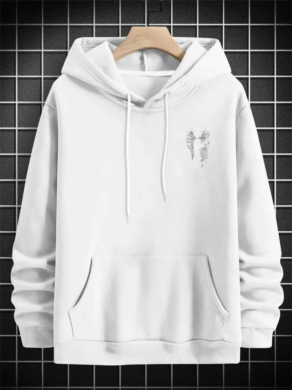 Street Trend Wings Printing Hoodie For Men Pocket Drawstring Pullovers Loose Fleece Warm Sweatshirts Autumn Comfortable ClothesXJ2500118