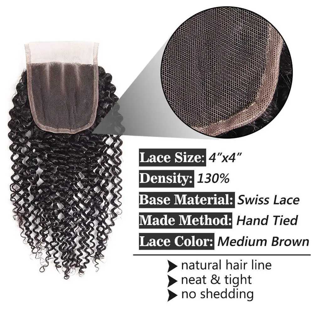 Transparent Lace Clo 4x4 Mongolian Curl Human Hair Clo Only Pre Plucked Baby Hair Curly 16 Inch 4x4 Lace Front CloXJ250120