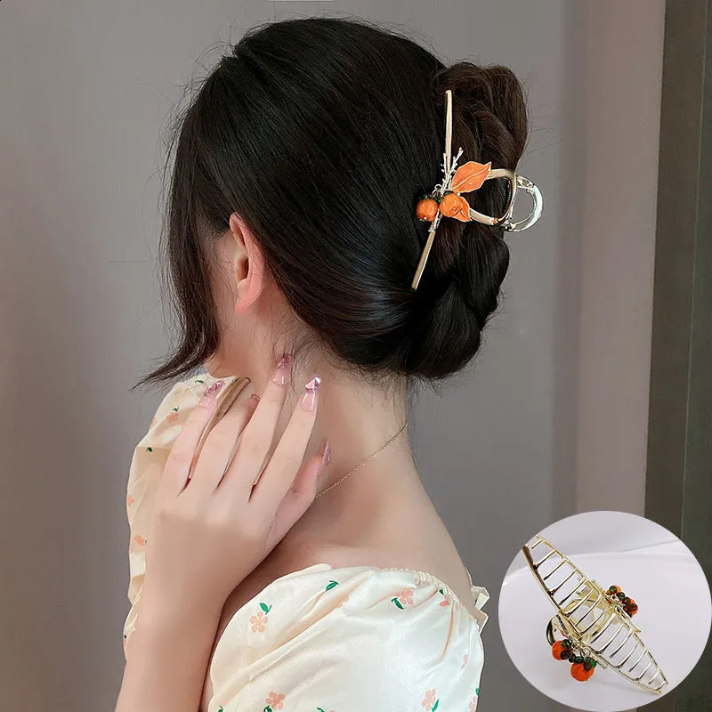 Fashion grace Crystal persimmon Hair Clip Sweet shark clip Barrette Headdress For Women Girl Hair Accessories Ponytail Claw Clip 250120