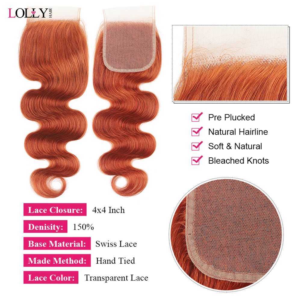 Lolly Ginger Body Wave Bundles With Clo Brazilian Hair Weave Bundles With Clo 4x4 Human Hair Extension Body Wave BundlesXJ250120