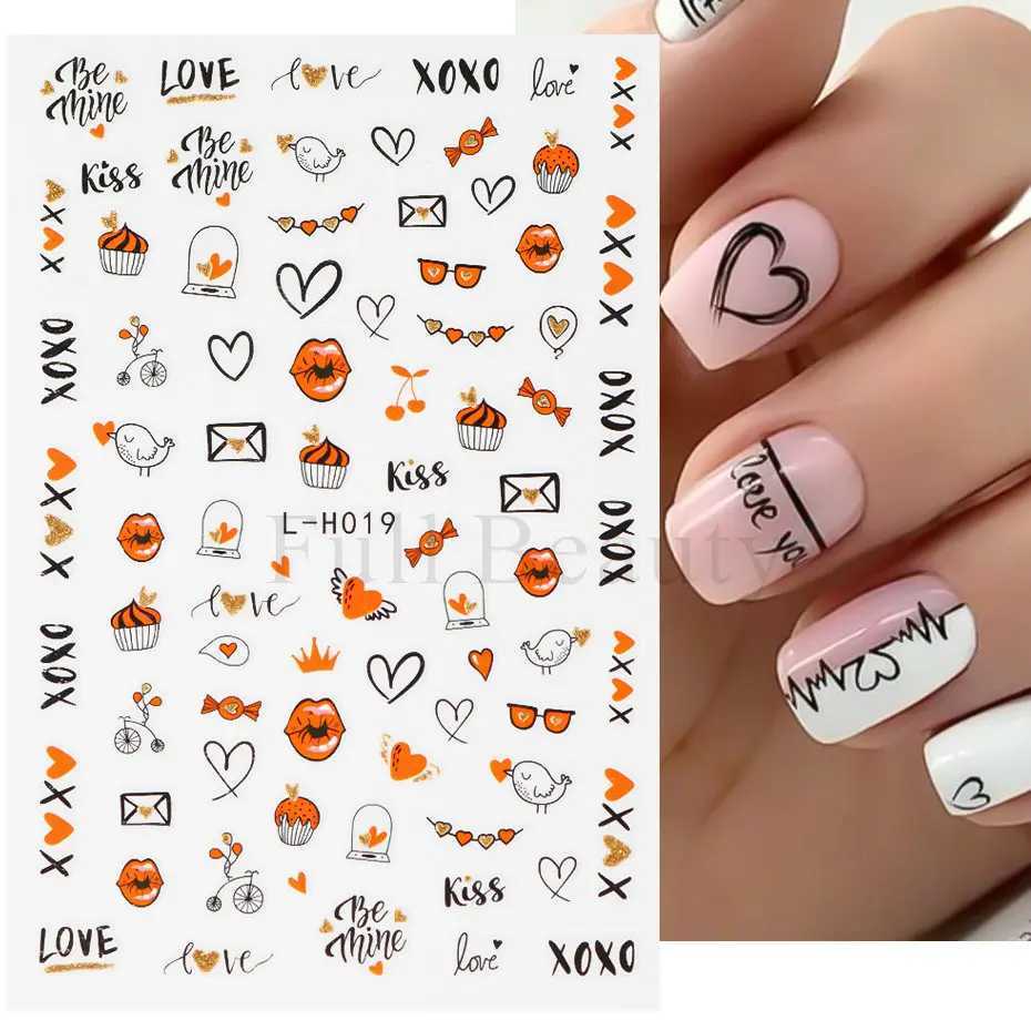 Cartoon Cat Love Nail Stickers 3D Valentine Adhesive Nail Decals Decorations Spring Leaves Birds Flowers Manicure Foils SuppliesXJ250120