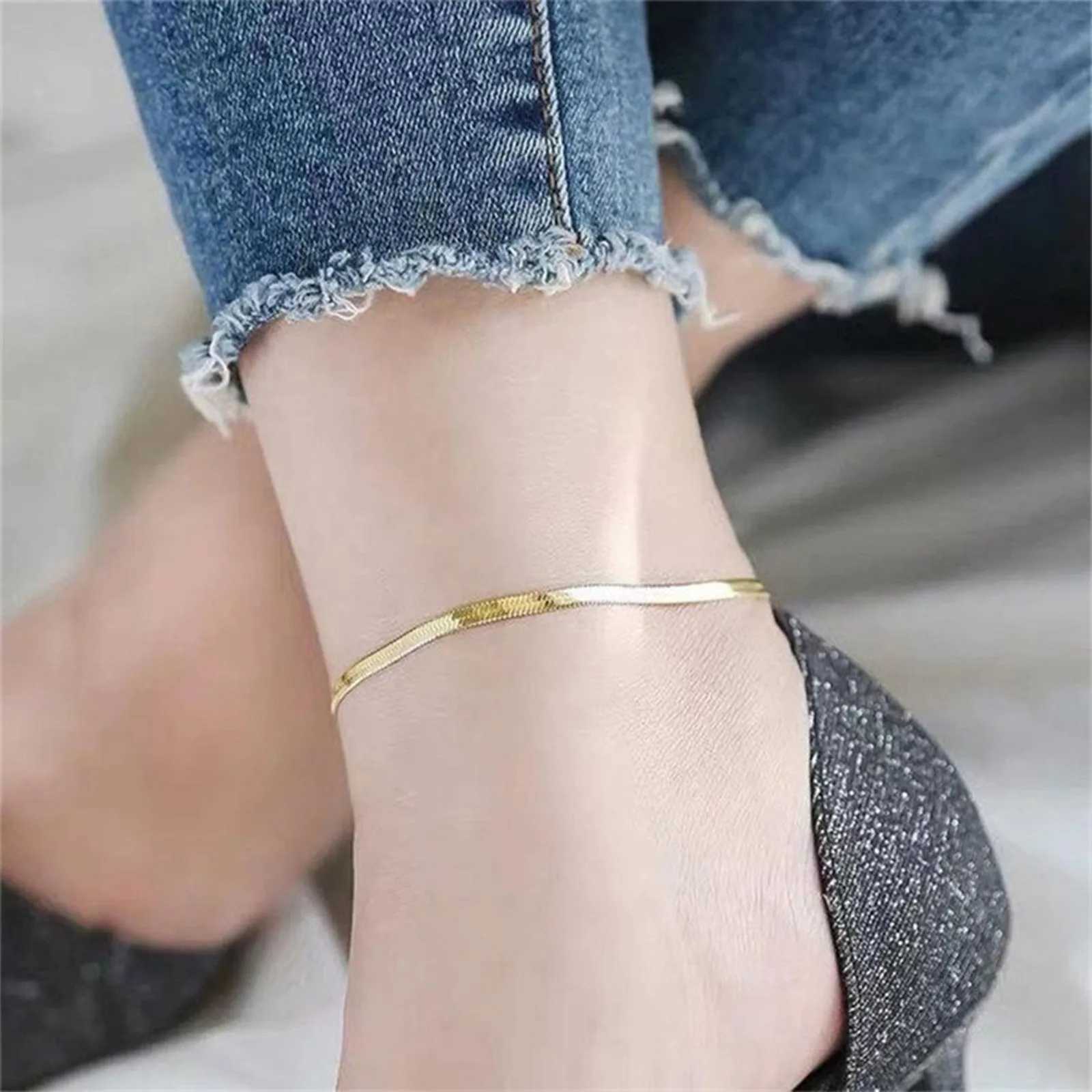Simple Versatile Stainl Steel Anklet WomenS 4mm Vacuum Gold Plated Light Luxury foot accories For Women XJ250121