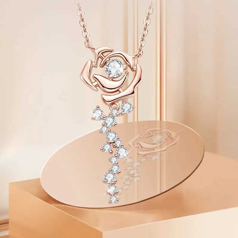 PureNew Rose gold Full Moissanite Diamond Pendant Necklace for Women 925 Sterling Silver Womens Moissanite Clavicle Chain 2023XJ250114
