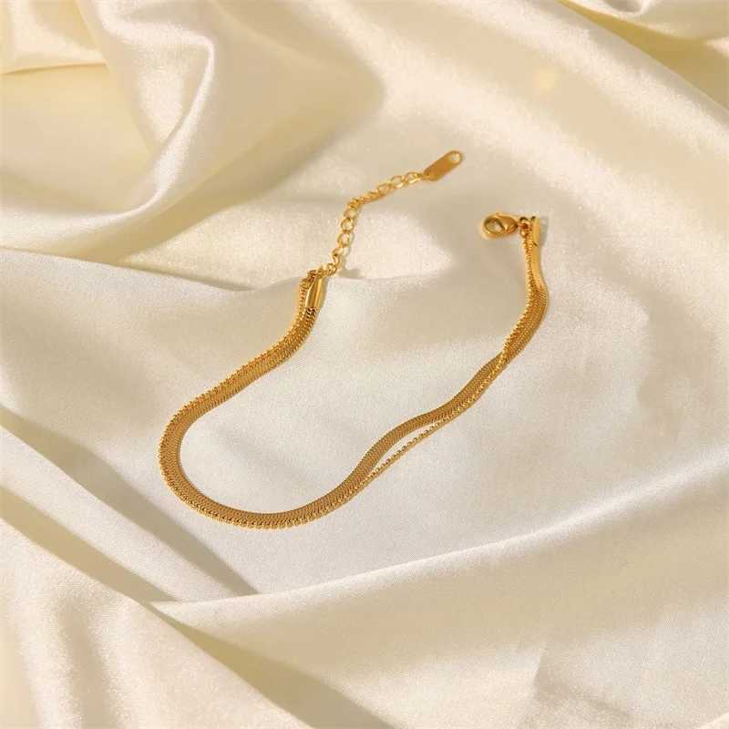 Youthway Tren Layered Gold Anklet for Women Stainl Steel Flat Snake Chain 18 K Summer Jewelry New Beach Anklets 2022XJ250121