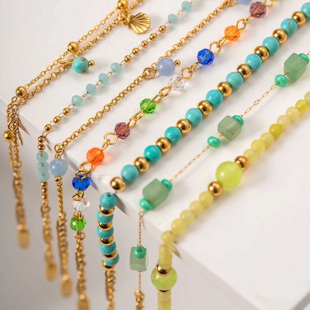 Youthway Dainty 18k Gold Plated Stainl Steel Simple Anklets Colorful Stones Summer Beach Seaside Waterproof Jewelry for WomenXJ250121