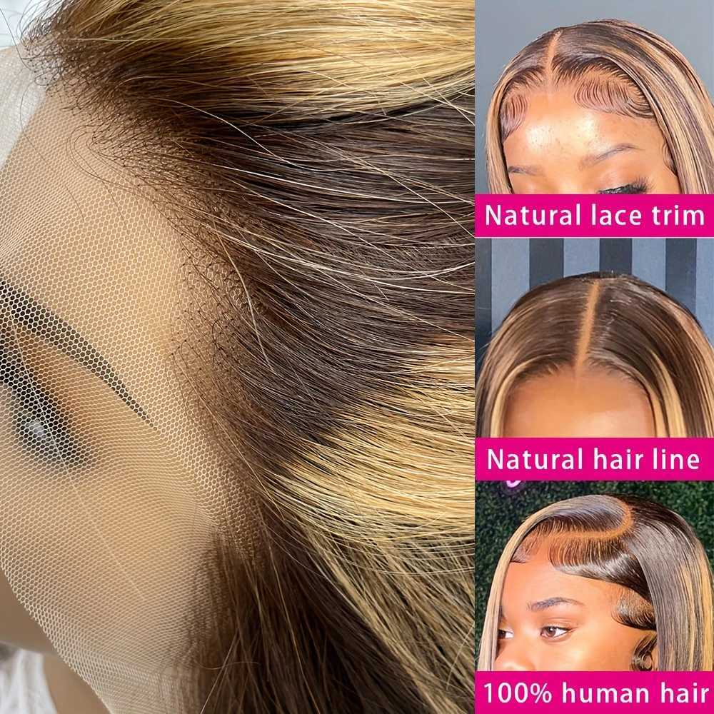 Highlight Lace Clo Frontal Only Straight Hair Human Hair For Women Pre Plucked 13X4Lace Frontal P4/27 Lace Clo 14-22inchXJ250120