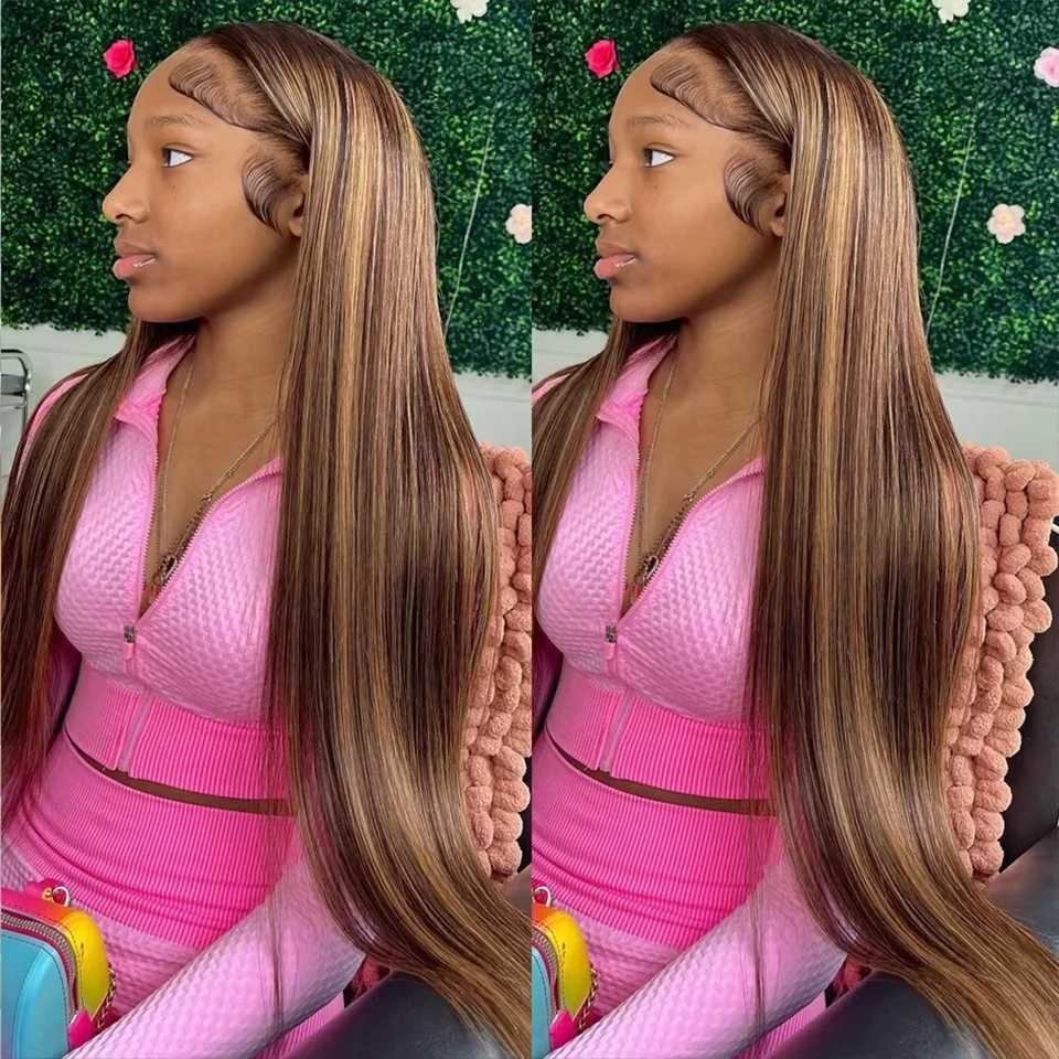 30 Inch P4/27 Straight Bundles With 13X4 Lace Frontal Raw Brazilian Human Hair Weaving 3 Bundle Deals Highlight Bundle ExtensionXJ250120