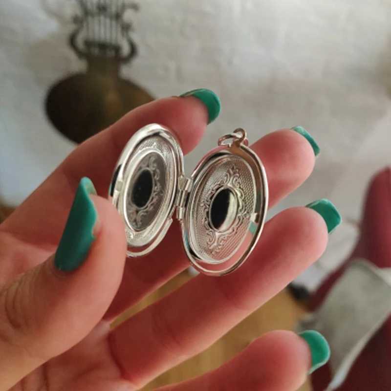 40-75cm 925 Sterling Silver Oval heart Round Photo open Frame Pendant Necklace Snake Chain For Woman Man Wedding JewelryXJ250114