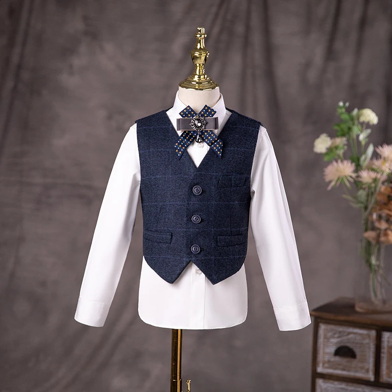 Childrens British Style Suit Set Boy Catwalk Wedding Baby Birthday Host Piano Performance Costume Autumn Winter Kids Blazer 250120