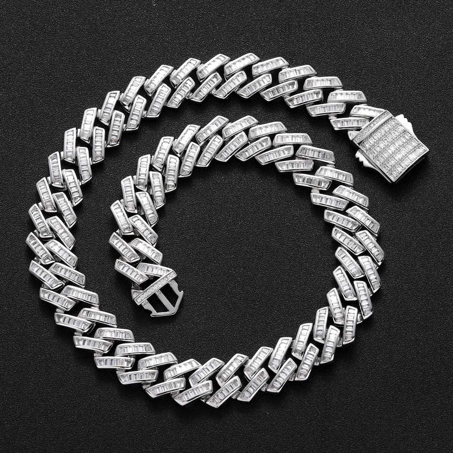 Lab Moissanite Cuban Chain Mens Necklace 925 Silver Plated Bracelet 16mm Hip Hop Rock AAA Zircon Diamond JewelryXJ250114