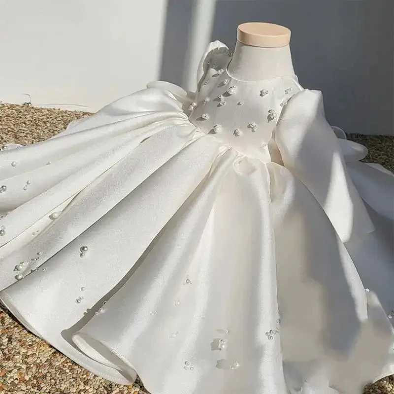 2024 Elegant Beading White Christening Birthday Infants Bridesmaid Dresses For Baby Kids Matching Flower Girl Dresses Dress X250203