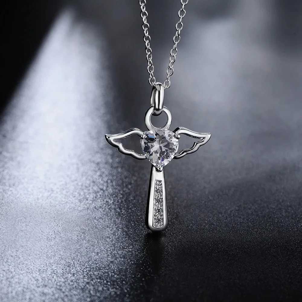 Fashion brand 925 Sterling Silver Necklace For Women luxury Wedding Jewelry angel crystal cross pendants chain neckalceXJ250114